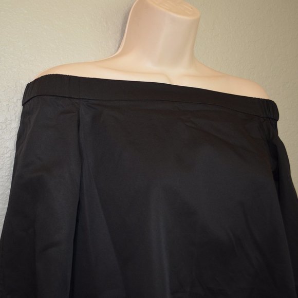 Sz 0 Tibi Black Off the Shoulder Tunic Shirt with Tie Sleeves - Picture 12 of 15